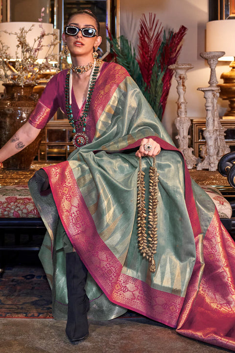 VastraLakshmi Radiant Sea Green Soft Banarasi Silk Saree With Preferable Blouse Piece