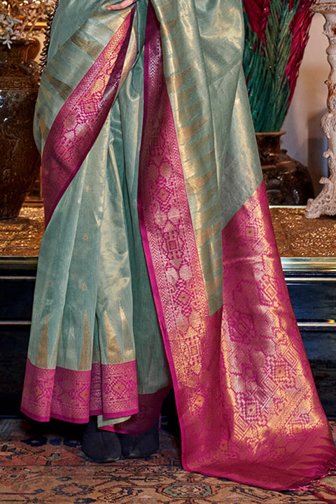 VastraLakshmi Radiant Sea Green Soft Banarasi Silk Saree With Preferable Blouse Piece