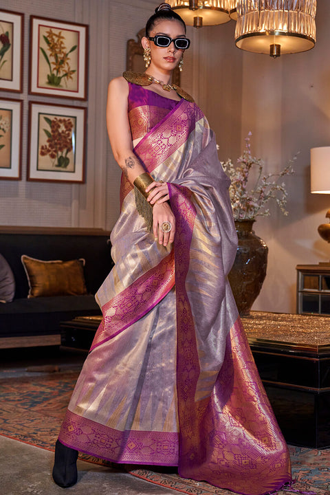 VastraLakshmi Stunner Lavender Soft Banarasi Silk Saree With Ailurophile Blouse Piece