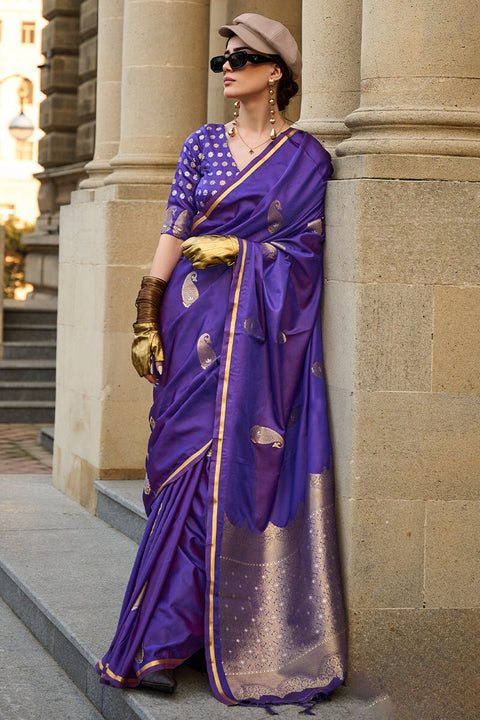 VastraLakshmi Appealing Purple Banarasi Satin Silk Saree With Demanding Blouse