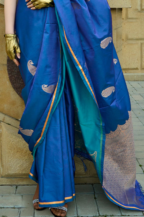 VastraLakshmi Flattering Blue Banarasi Satin Silk Saree With Adorning Blouse