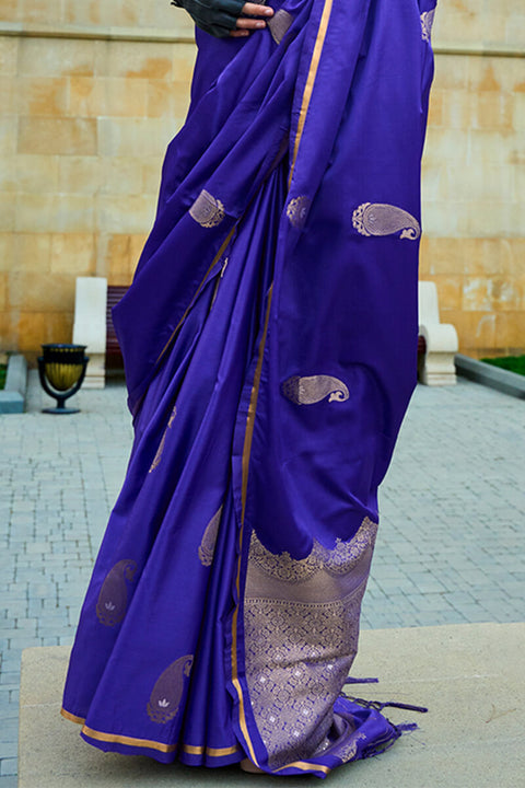 VastraLakshmi Smart Royal Blue Banarasi Satin Silk Saree With Glorious Blouse