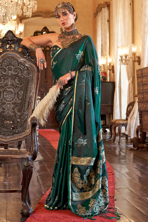 VastraLakshmi Arresting Dark Green Banarasi Satin Silk Saree With Desiring Blouse