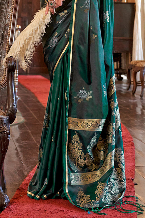 VastraLakshmi Arresting Dark Green Banarasi Satin Silk Saree With Desiring Blouse