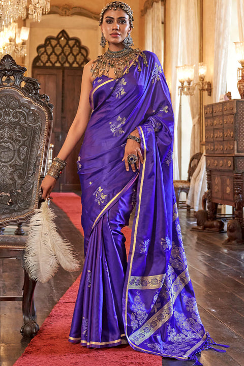 VastraLakshmi Bewitching Royal Purple Banarasi Satin Silk Saree With Bucolic Blouse