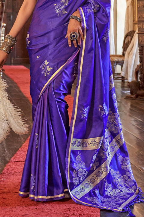 VastraLakshmi Bewitching Royal Purple Banarasi Satin Silk Saree With Bucolic Blouse