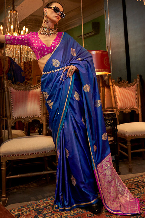 VastraLakshmi Surpassing Blue Banarasi Satin Silk Saree With Adorning Blouse