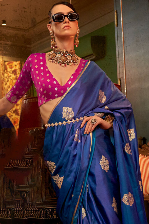 VastraLakshmi Surpassing Blue Banarasi Satin Silk Saree With Adorning Blouse