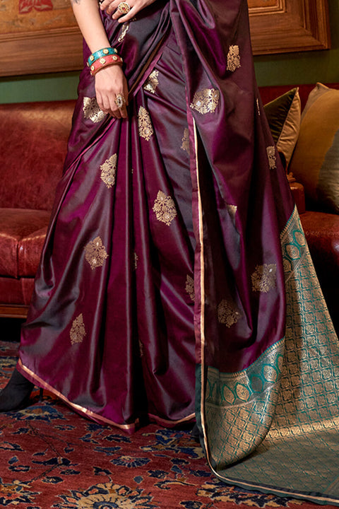 VastraLakshmi Precious Wine Banarasi Satin Silk Saree With Amazing Blouse