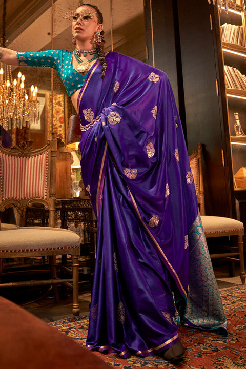 VastraLakshmi Hypnotic Purple Banarasi Satin Silk Saree With Glorious Blouse