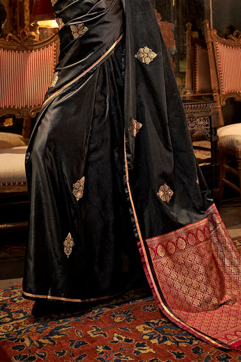 VastraLakshmi Beleaguer Black Banarasi Satin Silk Saree With Fugacious Blouse