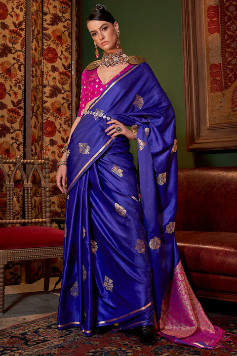 VastraLakshmi Pleasurable Royal Blue Banarasi Satin Silk Saree With Fragrant Blouse