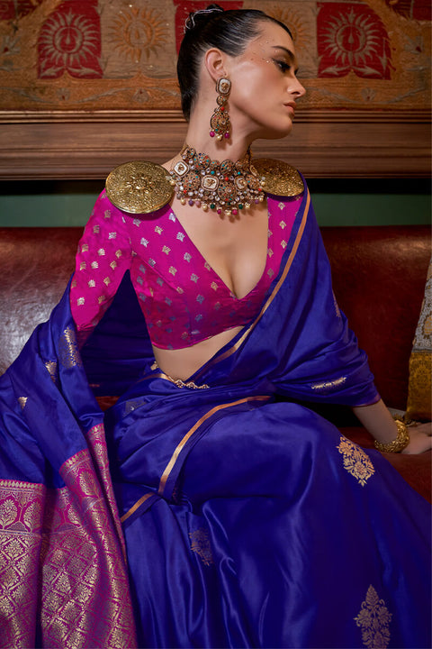 VastraLakshmi Pleasurable Royal Blue Banarasi Satin Silk Saree With Fragrant Blouse