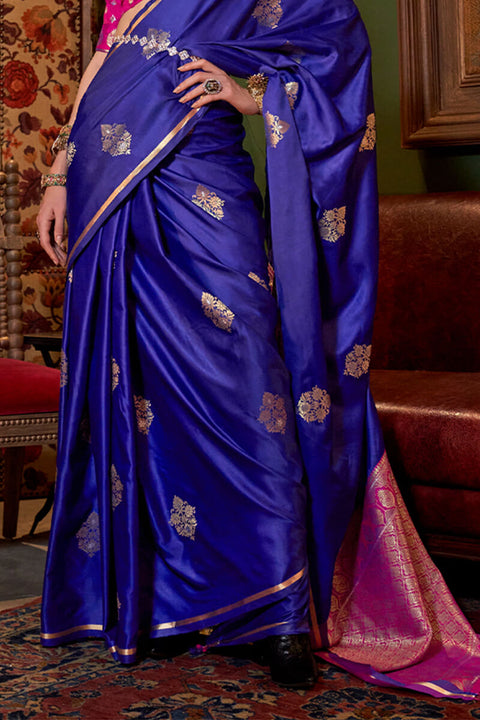 VastraLakshmi Pleasurable Royal Blue Banarasi Satin Silk Saree With Fragrant Blouse