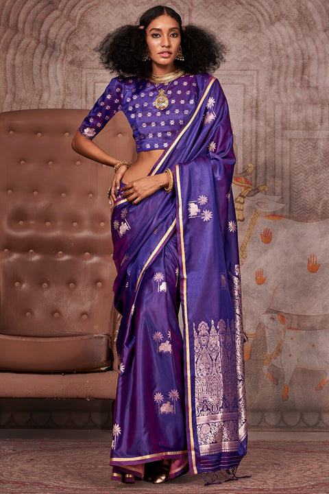 VastraLakshmi Marvellous Purple Banarasi Satin Silk Saree With Refreshing Blouse