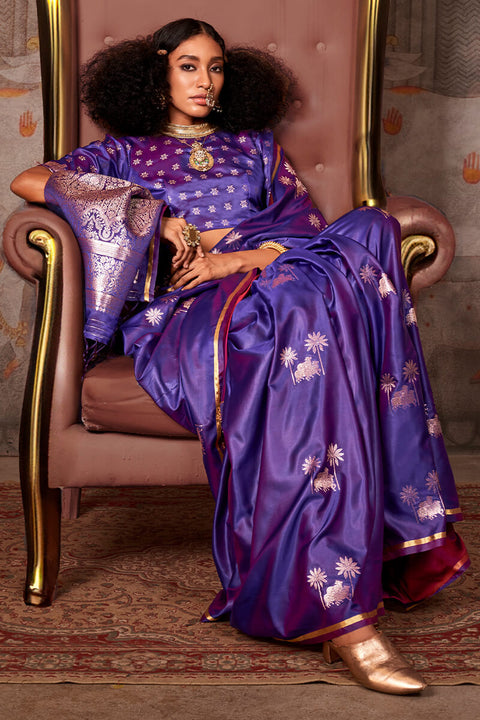 VastraLakshmi Marvellous Purple Banarasi Satin Silk Saree With Refreshing Blouse