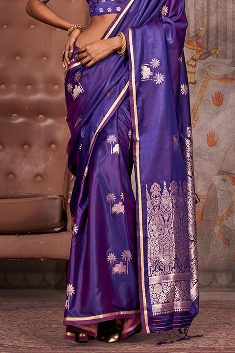 VastraLakshmi Marvellous Purple Banarasi Satin Silk Saree With Refreshing Blouse