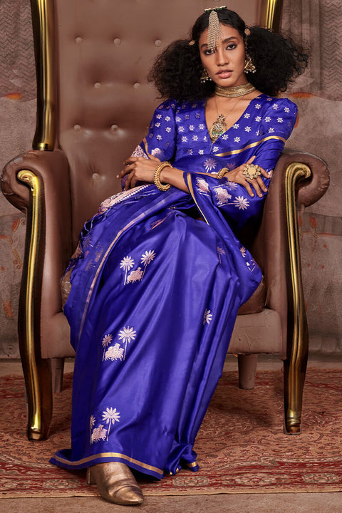 VastraLakshmi Smart Royal Blue Banarasi Satin Silk Saree With Captivating Blouse