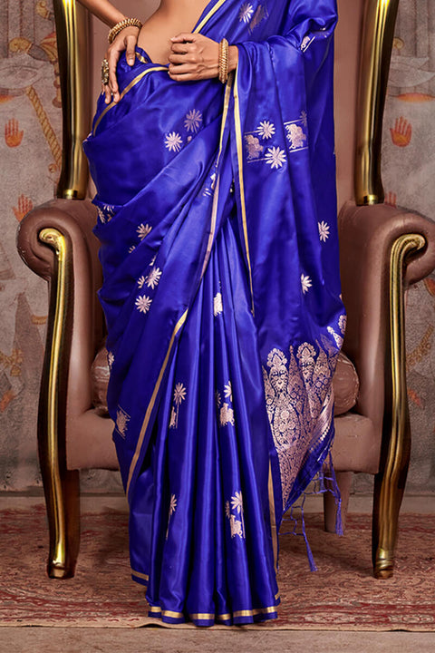 VastraLakshmi Smart Royal Blue Banarasi Satin Silk Saree With Captivating Blouse