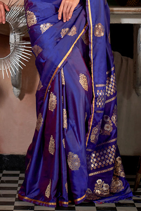 VastraLakshmi Adorning Royal Blue Banarasi Satin Silk Saree With Demanding Blouse