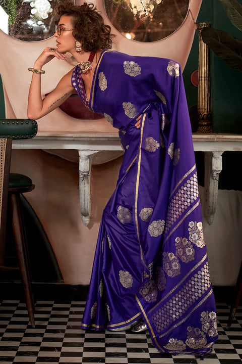 VastraLakshmi Dalliance Purple Banarasi Satin Silk Saree With Ephemeral Blouse