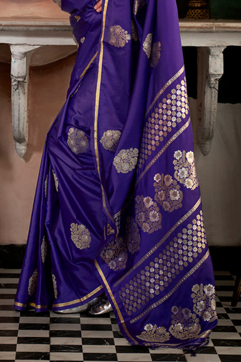 VastraLakshmi Dalliance Purple Banarasi Satin Silk Saree With Ephemeral Blouse