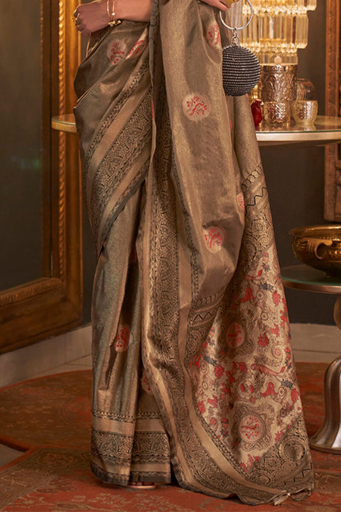 VastraLakshmi Designer Grey Soft Banarasi Silk Saree With Desiring Blouse Piece