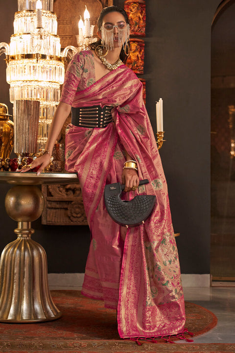 VastraLakshmi Arresting Dark Pink Soft Banarasi Silk Saree With Hypnotic Blouse Piece