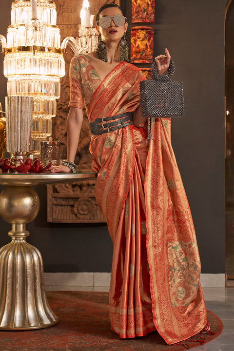 VastraLakshmi Exceptional Orange  Soft Banarasi Silk Saree With Preferable Blouse Piece