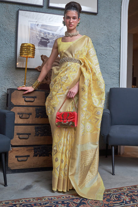 VastraLakshmi Appealing Yellow Cotton Silk Saree With Mesmeric Blouse Piece