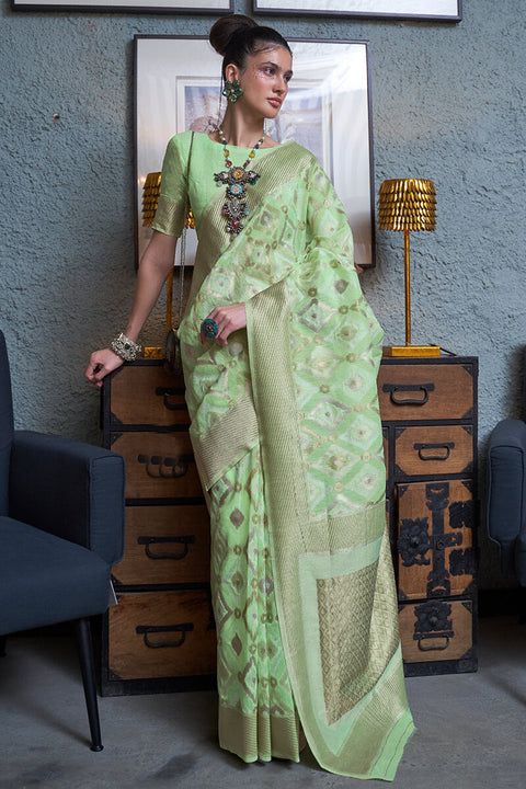 VastraLakshmi Opulent Pista Cotton Silk Saree With Arresting Blouse Piece