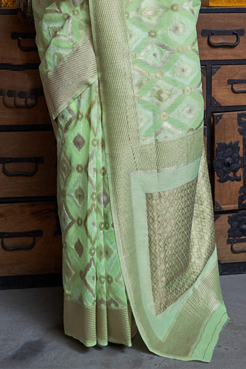 VastraLakshmi Opulent Pista Cotton Silk Saree With Arresting Blouse Piece