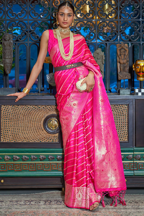 VastraLakshmi Diaphanous Dark Pink Soft Banarasi Silk Saree With Palimpsest Blouse Piece