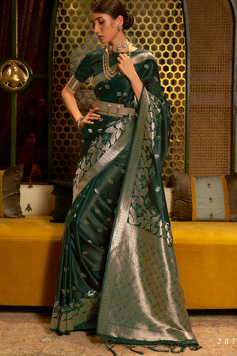 VastraLakshmi Beauteous Dark Green Soft Banarasi Silk Saree With Classic Blouse Piece