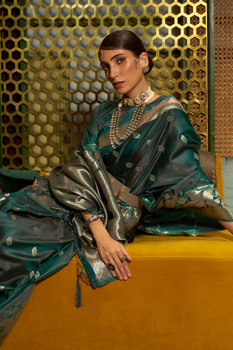 VastraLakshmi Beauteous Dark Green Soft Banarasi Silk Saree With Classic Blouse Piece