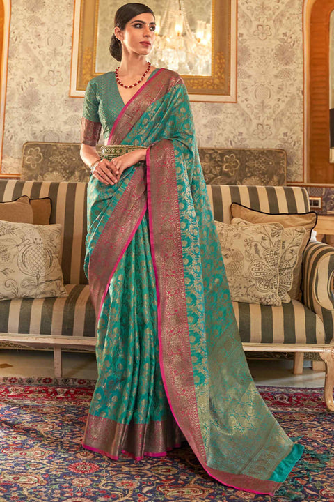 VastraLakshmi Profuse Rama Soft Banarasi Silk Saree With Tremendous Blouse Piece