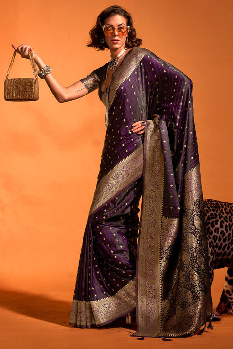 VastraLakshmi Nemesis Purple Soft Banarasi Silk Saree With Ethereal Blouse Piece