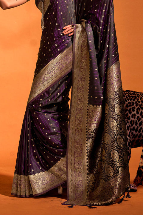 VastraLakshmi Nemesis Purple Soft Banarasi Silk Saree With Ethereal Blouse Piece