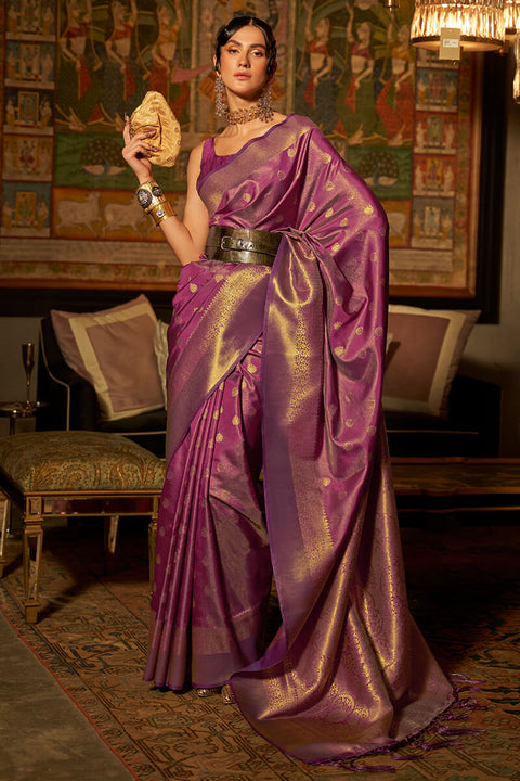 VastraLakshmi Innovative Purple Kanjivaram Silk Saree With Gleaming Blouse Piece