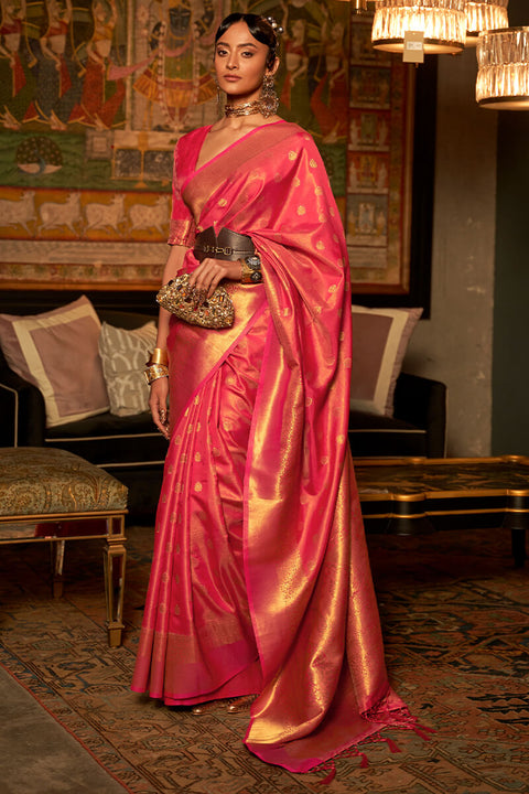 VastraLakshmi Adorning Dark Pink Kanjivaram Silk Saree With Invaluable Blouse Piece