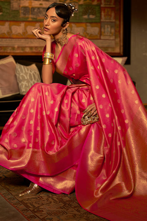 VastraLakshmi Adorning Dark Pink Kanjivaram Silk Saree With Invaluable Blouse Piece