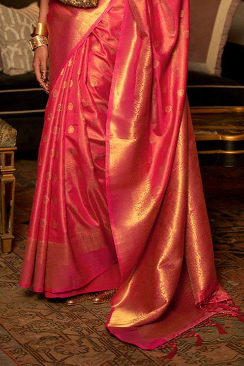 VastraLakshmi Adorning Dark Pink Kanjivaram Silk Saree With Invaluable Blouse Piece