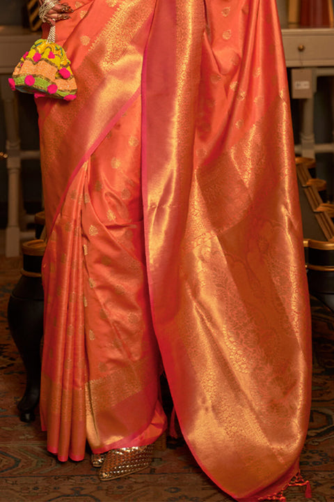 VastraLakshmi Breathtaking Peach Kanjivaram Silk Saree With Mesmeric Blouse Piece