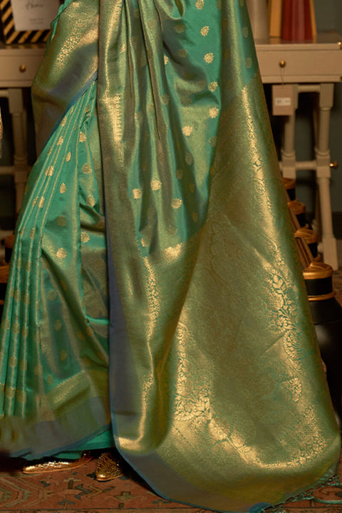 VastraLakshmi Desirable Green Kanjivaram Silk Saree With Fairytale Blouse Piece