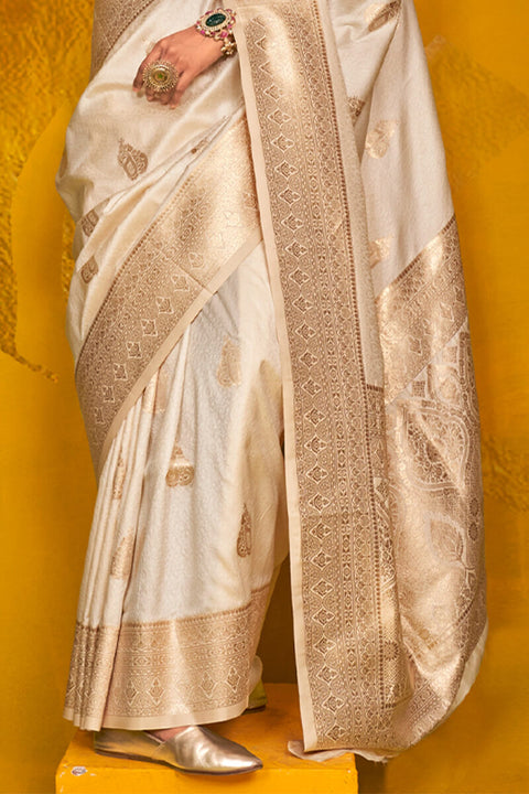 VastraLakshmi Majesty Beige Soft Banarasi Silk Saree With Inspiring Blouse Piece