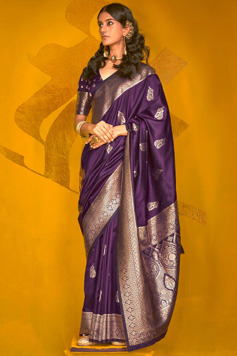 VastraLakshmi Entrancing Purple Soft Banarasi Silk Saree With Beauteous Blouse Piece