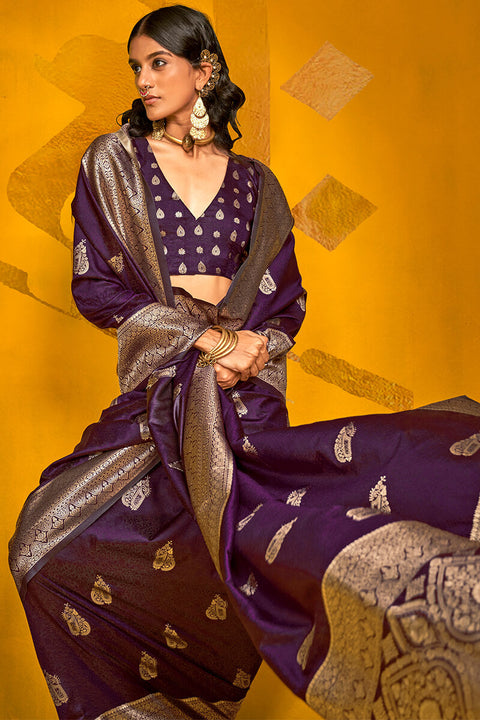 VastraLakshmi Entrancing Purple Soft Banarasi Silk Saree With Beauteous Blouse Piece