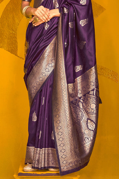 VastraLakshmi Entrancing Purple Soft Banarasi Silk Saree With Beauteous Blouse Piece