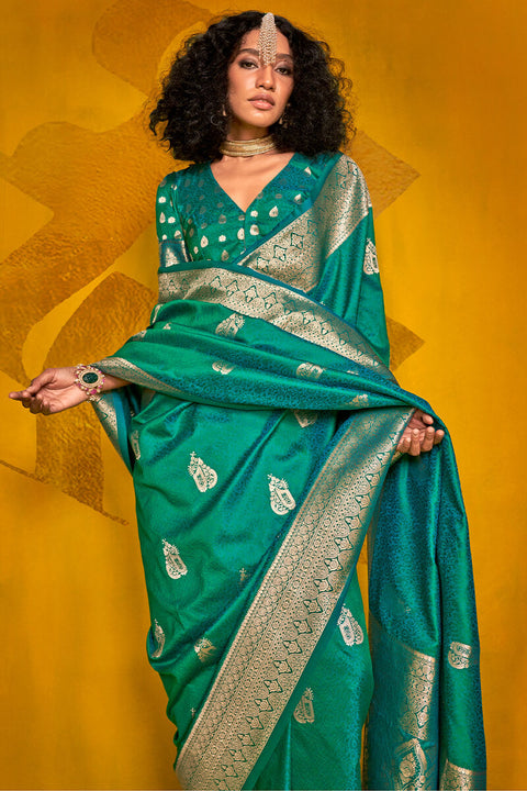 VastraLakshmi Eloquence Dark Green Soft Banarasi Silk Saree With Propinquity Blouse Piece