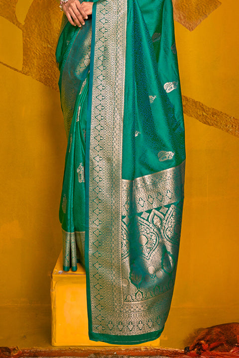 VastraLakshmi Eloquence Dark Green Soft Banarasi Silk Saree With Propinquity Blouse Piece